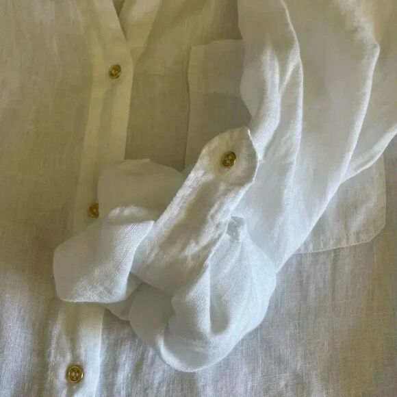 Zara Linen White Button-Down Collar Rolling Sleeves Solid Basic SZ XS #1215 - Picture 11 of 15